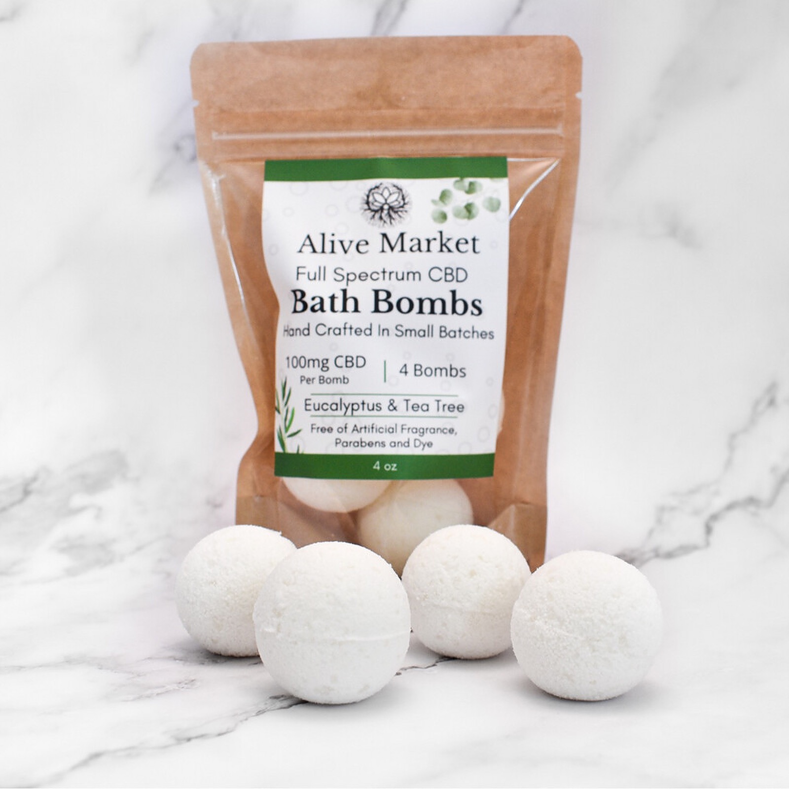 CBD Bath Bomb - Eucalyptus and Tea Tree | 100mg each - 4 count